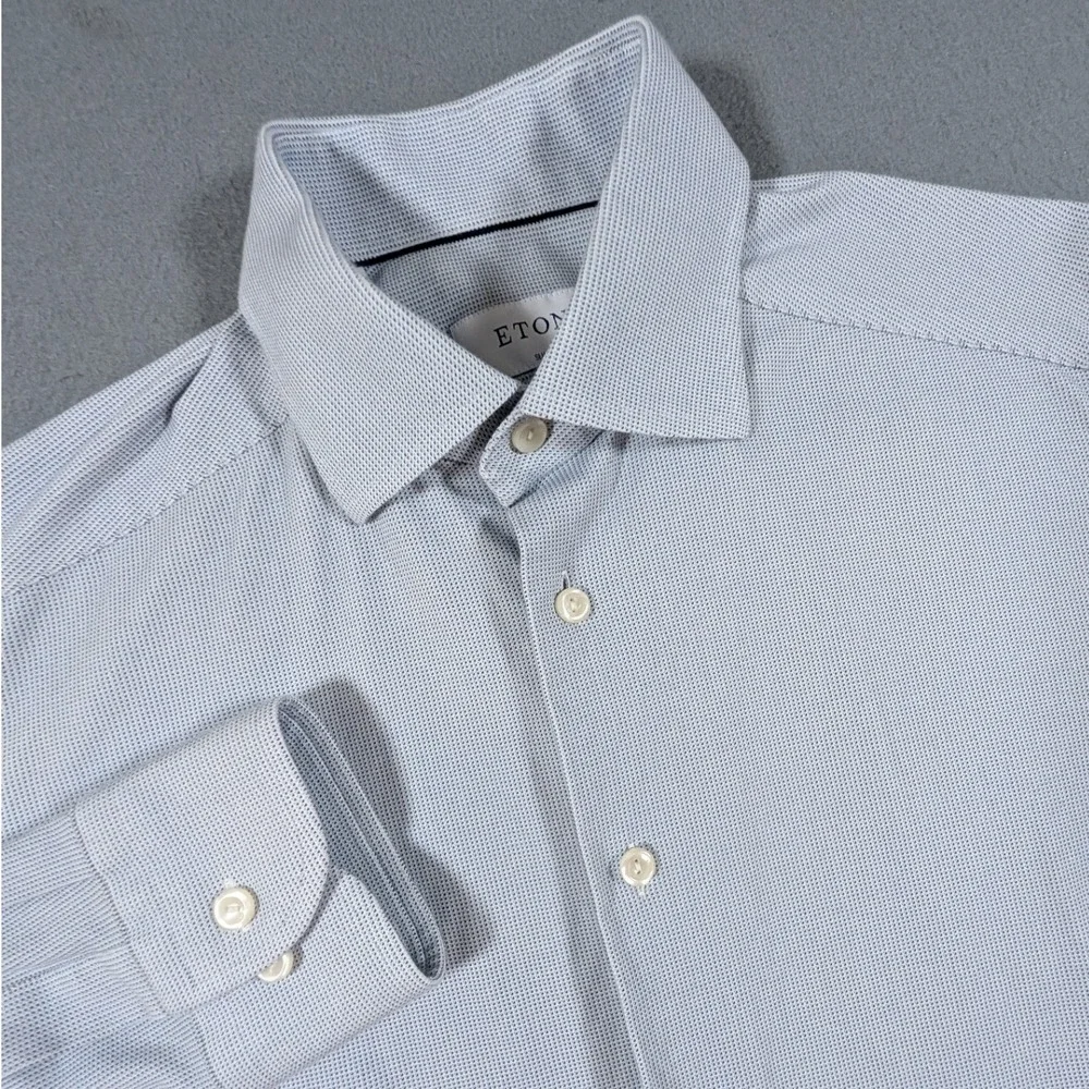 Eton Dress Shirt Mens 38 15 Slim Fit Light Blue Micro Pattern Long Sleeve